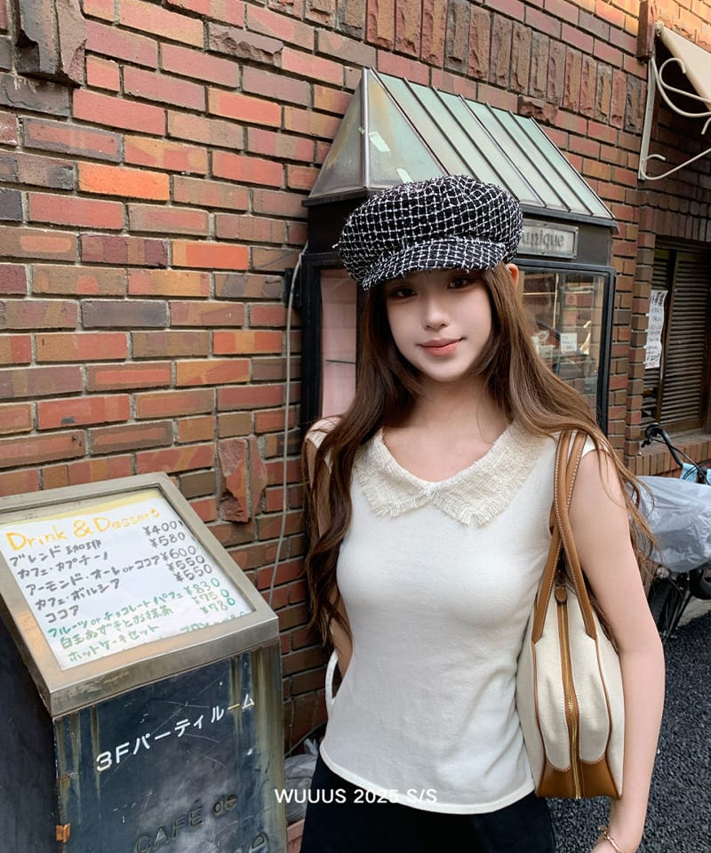 트위드 카라 캡소매 탑 대표 이미지