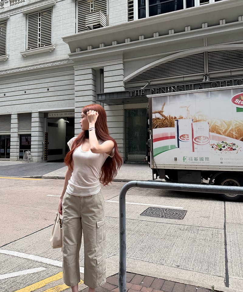 코튼 와이드 7부 카고 팬츠 추가 이미지 4