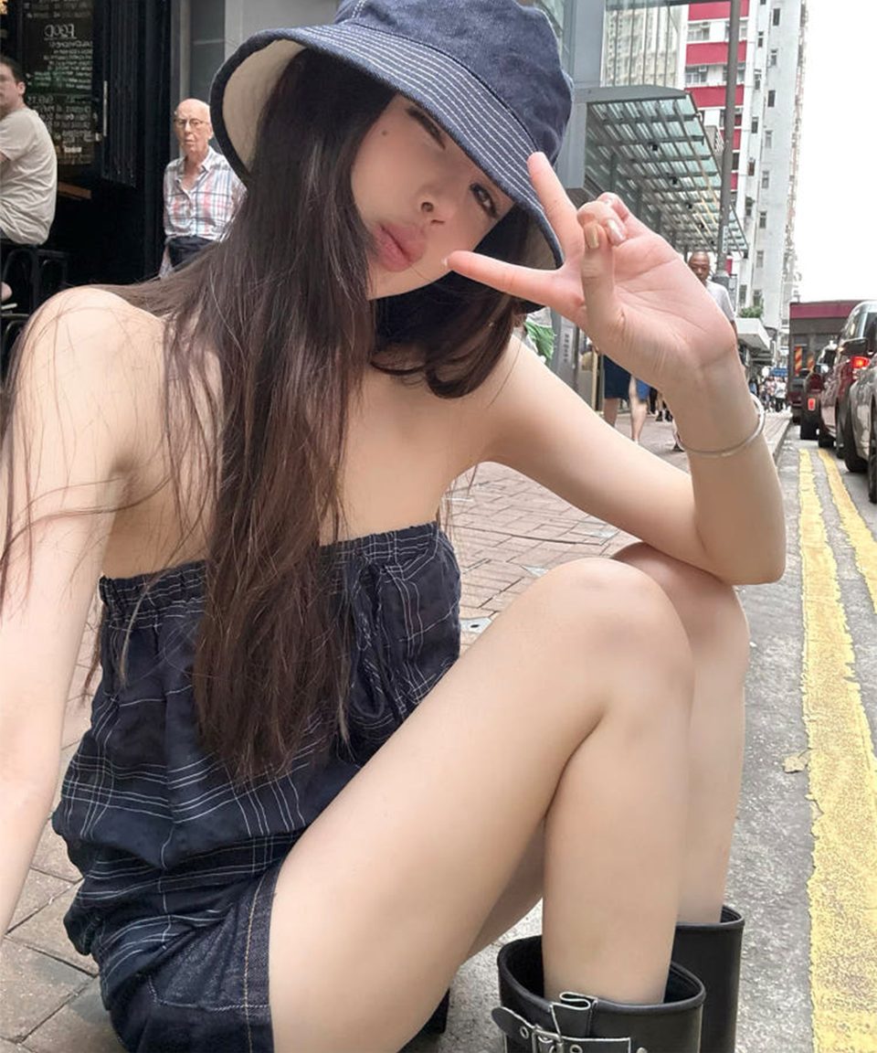 체크 리본타이 밴딩 튜브탑 추가 이미지 2