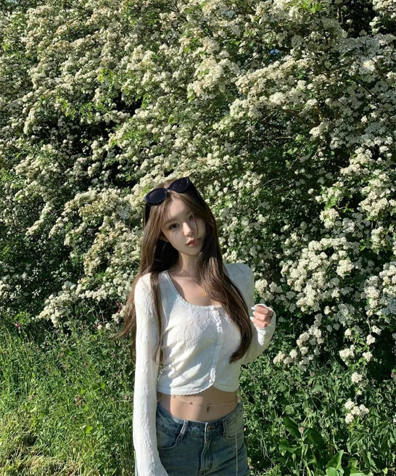 화이트 자카드 크롭 나시가디건 세트 (개별선택) 추가 이미지 3