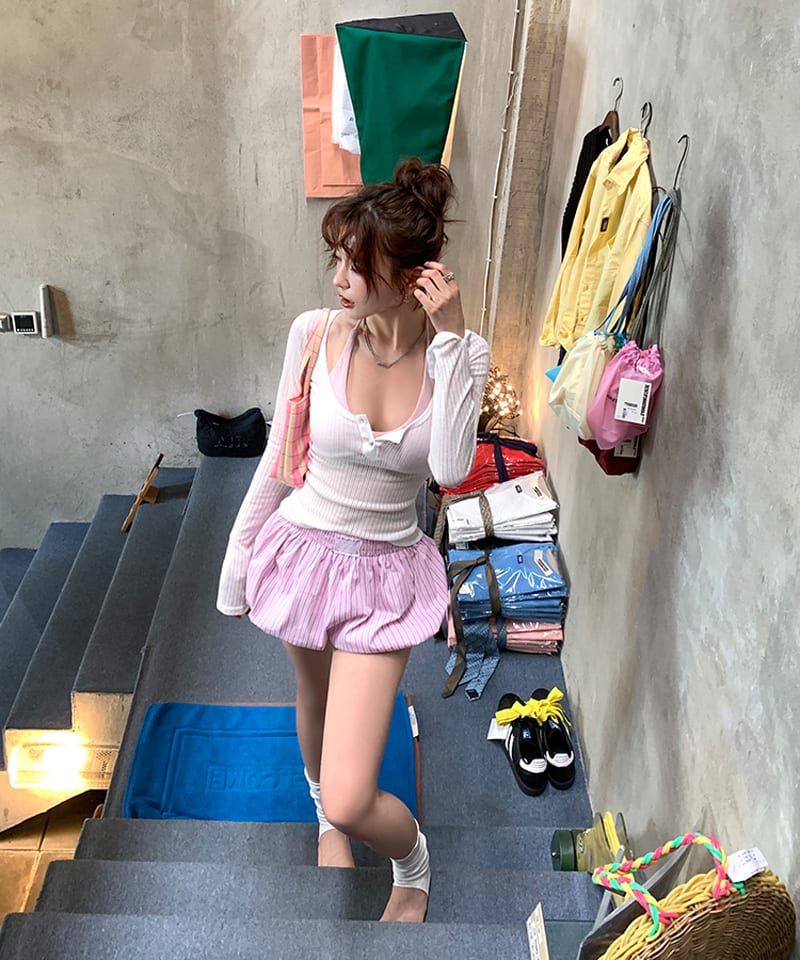 스트라이프 벌룬 밴딩 숏팬츠 추가 이미지 4