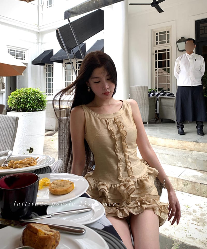 텐셀 러플 민소매탑 스커트 투피스 (개별선택) - 탑,스커트M 빠른배송 대표 이미지