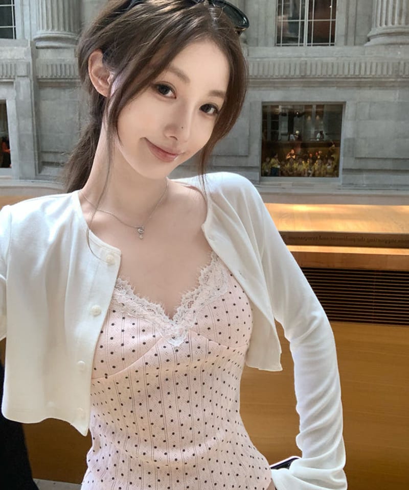 레이스 도트 슬리브리스 크롭 가디건 (나시/가디건) 대표 이미지
