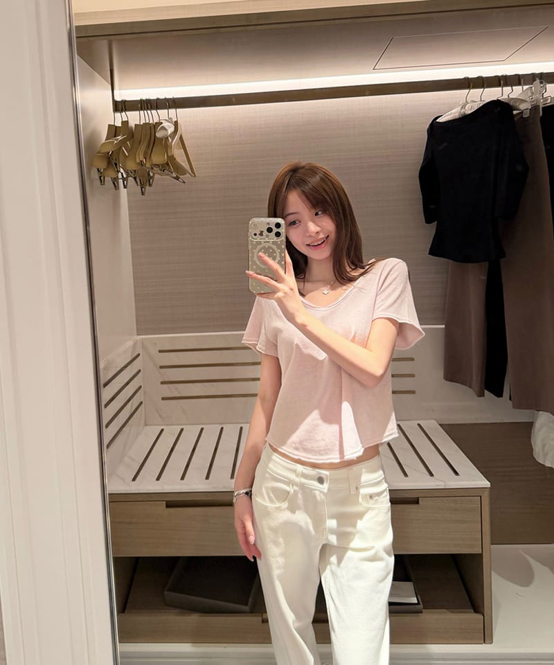 코튼 로우엣지 V넥 티셔츠 대표 이미지
