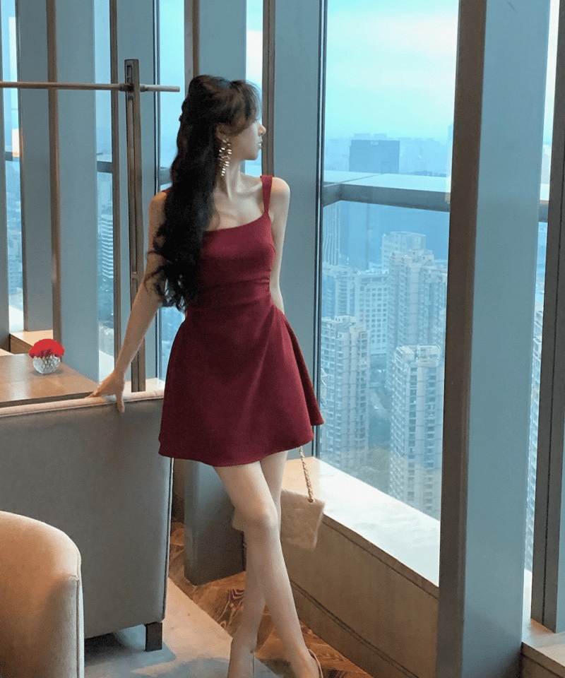 셔링슬림 A라인 민소매 미니원피스 - 블랙M 빠른배송 대표 이미지