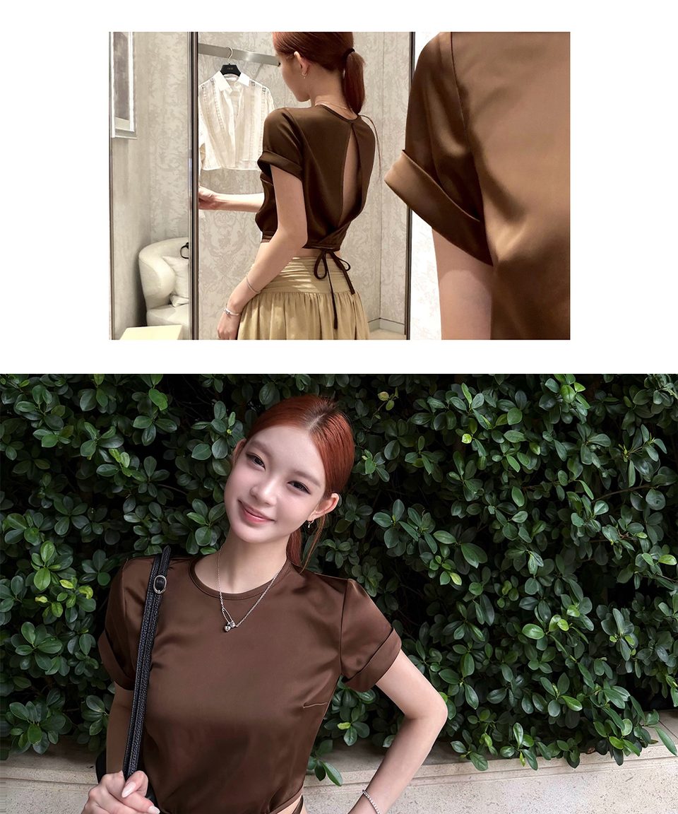 새틴 백슬릿 스트랩 블라우스탑 추가 이미지 2