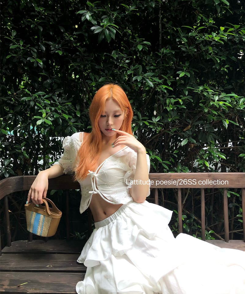 코튼펀칭 브로치 크롭 블라우스탑 추가 이미지 1