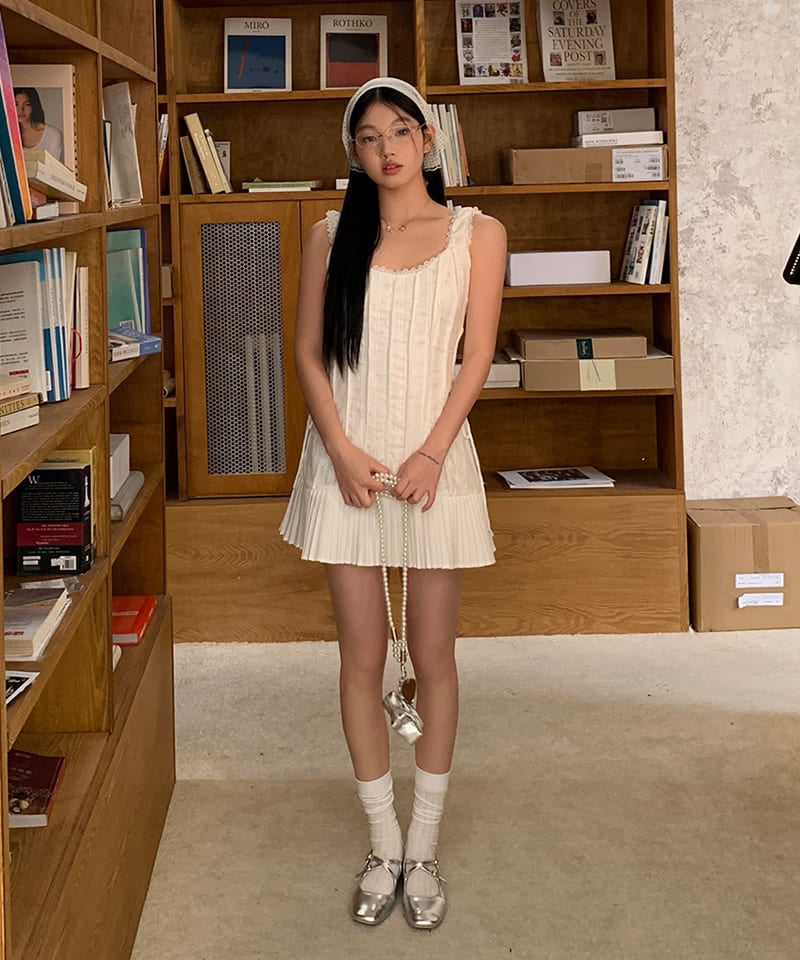 레이스 민소매 플리츠 미니원피스 추가 이미지 2