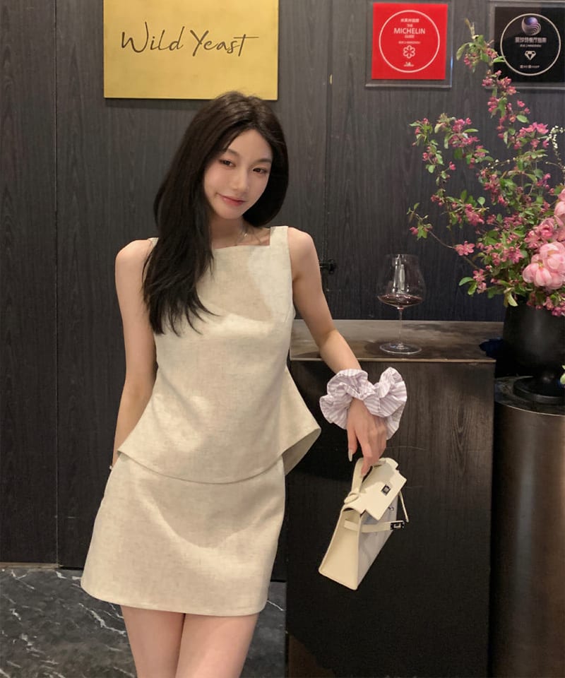 린넨 스퀘어 탑 투피스 (팬츠, 스커트 개별선택) - 탑,스커트 XS,L 빠른배송 대표 이미지
