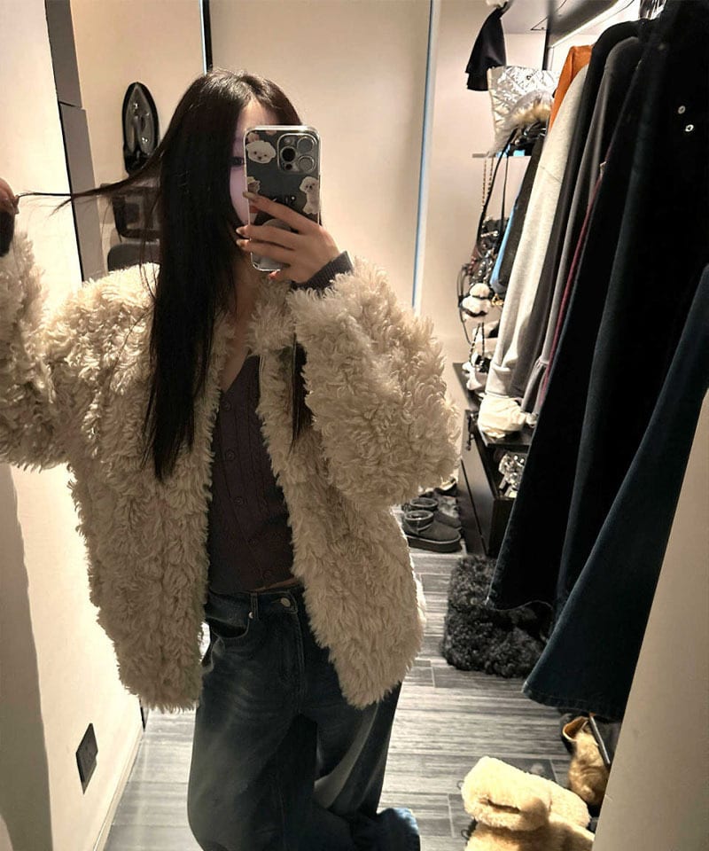 카라 지퍼 뽀글이퍼 자켓 추가 이미지 3