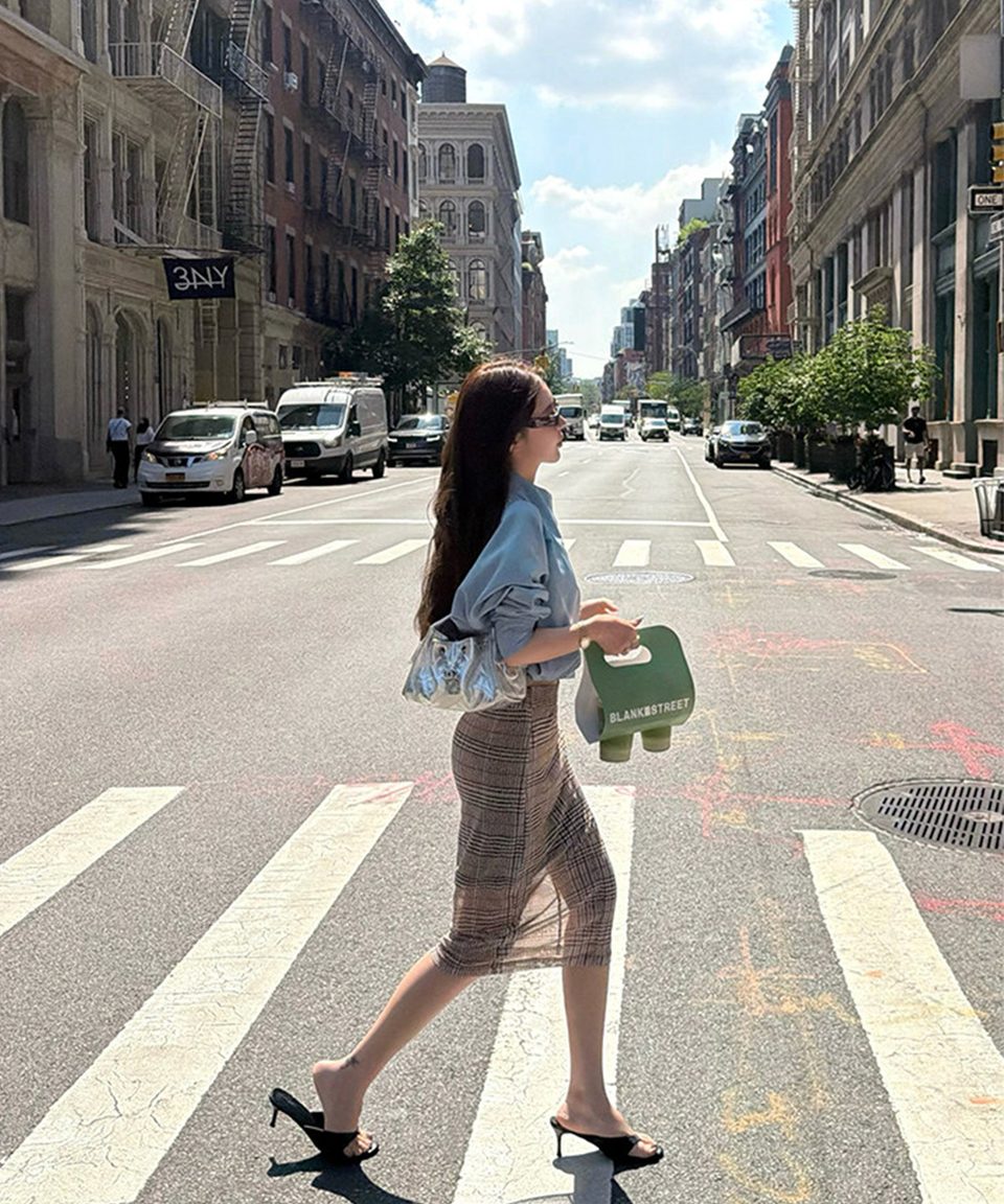 브라운체크 에어리 펜슬스커트 대표 이미지