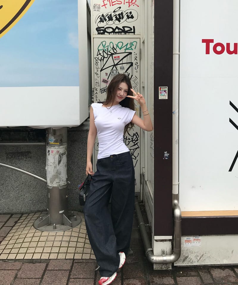 코튼 다크블루 와이드 데님팬츠-L 빠른배송 추가 이미지 2
