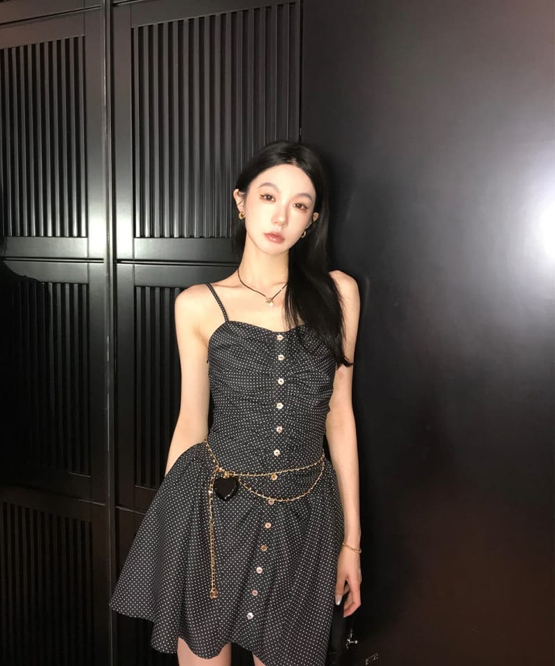 도트 셔링 버튼 원피스 - XS 빠른배송 대표 이미지