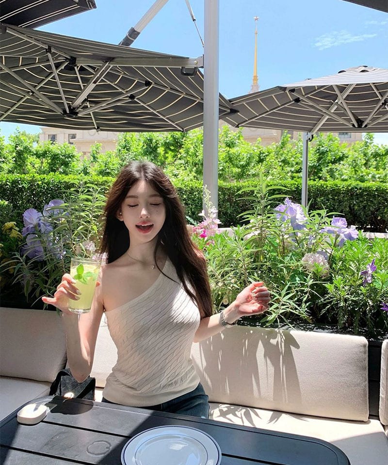 원숄더 비스코스 케이블니트 탑 추가 이미지 2