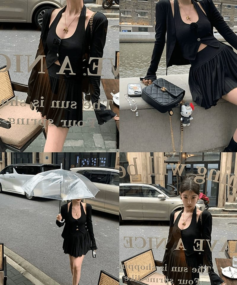 홀터넥 나시 스커트 가디건 쓰리피스 (개별선택) 추가 이미지 1