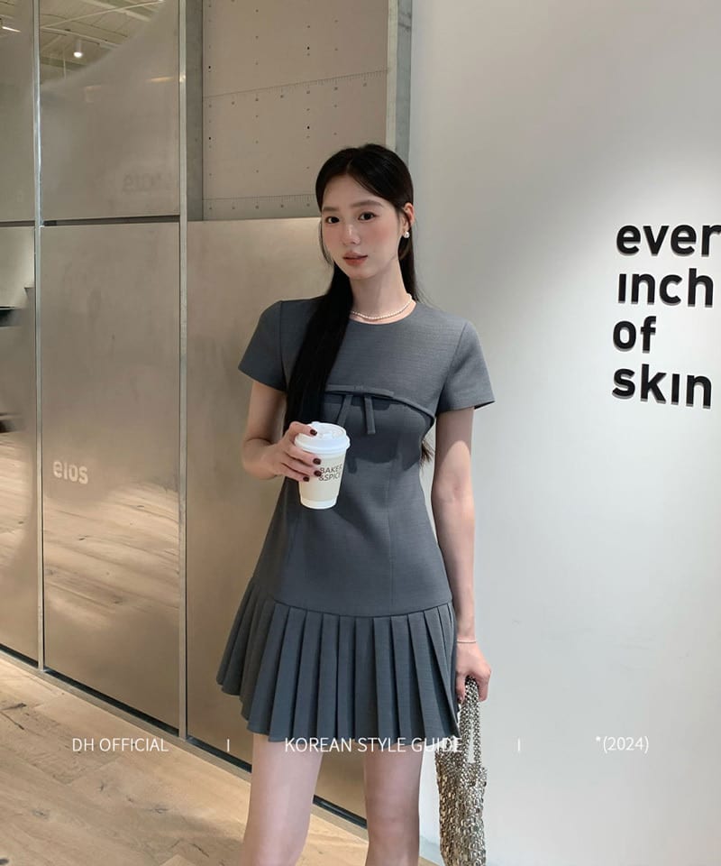 리본 플리츠 미니원피스 (민소매/반팔) - 반소매 핑크S 빠른배송 추가 이미지 3