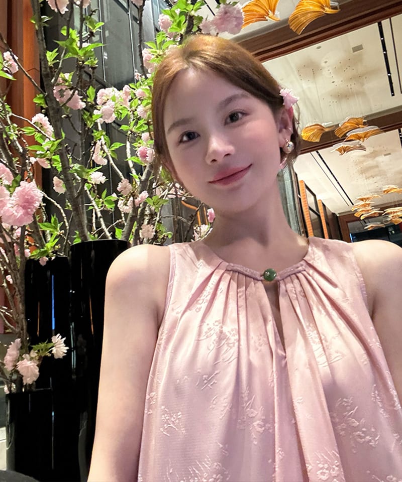 핑크 새틴 자카드 민소매 롱원피스 추가 이미지 2