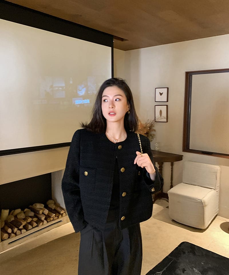 노카라 금장버튼 울 클래식 자켓 대표 이미지