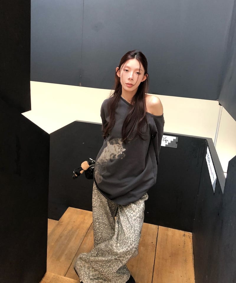 레오파드 로우 와이드 코튼팬츠 추가 이미지 4