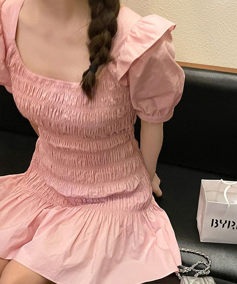 캔디컬러 셔링 슬림핏 미니 원피스 3colors 추가 이미지 2