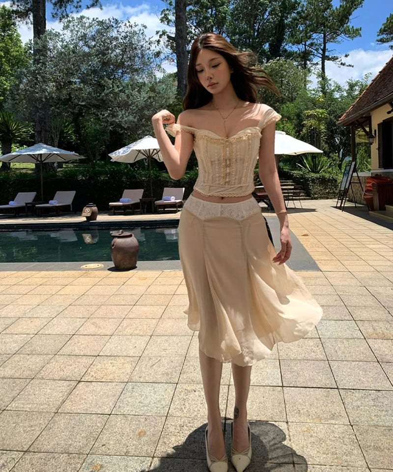 시폰 레이스 보닝 플레어 스커트 추가 이미지 2