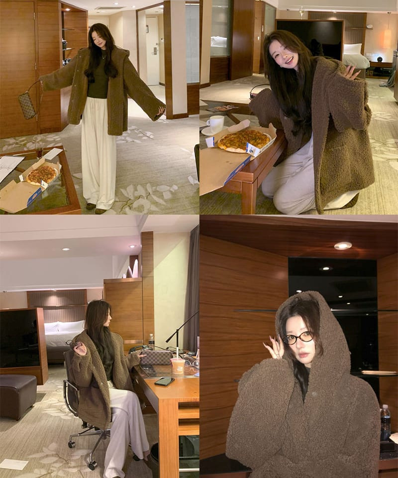 뽀글이 양털 루즈 후드 자켓 추가 이미지 4
