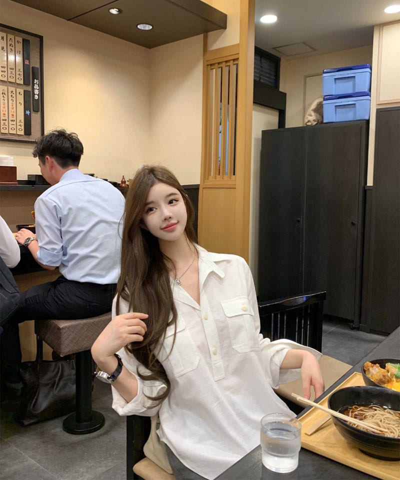 비스코스 포켓 반버튼 셔츠 추가 이미지 1