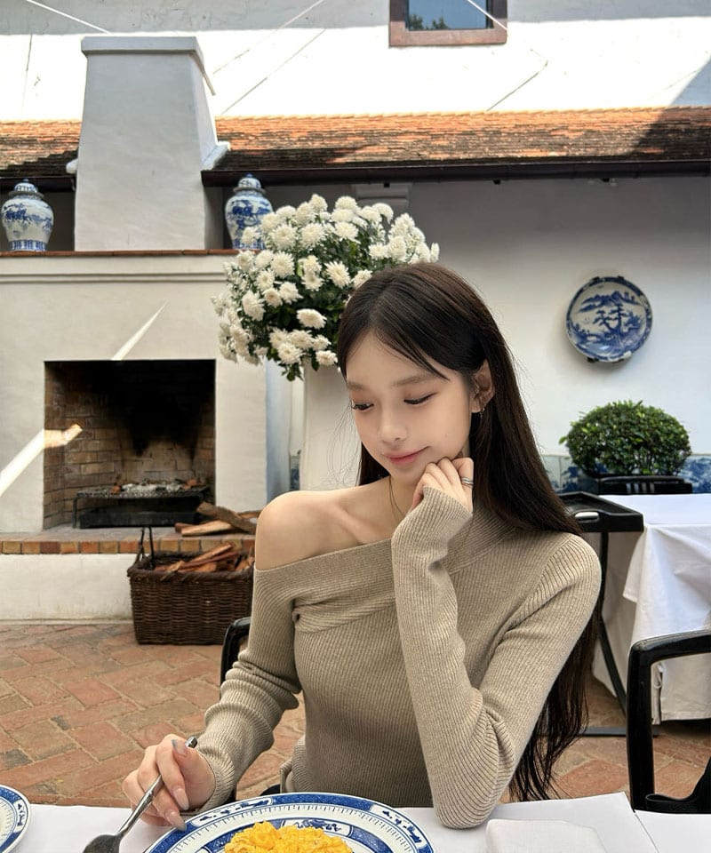 골지 원숄더 슬림 긴팔 니트탑 대표 이미지