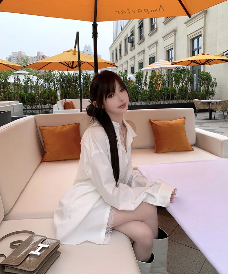 비스코스 새틴 레이스 셔츠 추가 이미지 1
