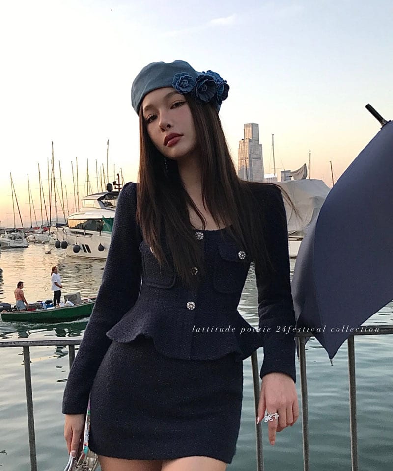 네이비 은장 플레어탑 미니원피스 추가 이미지 2