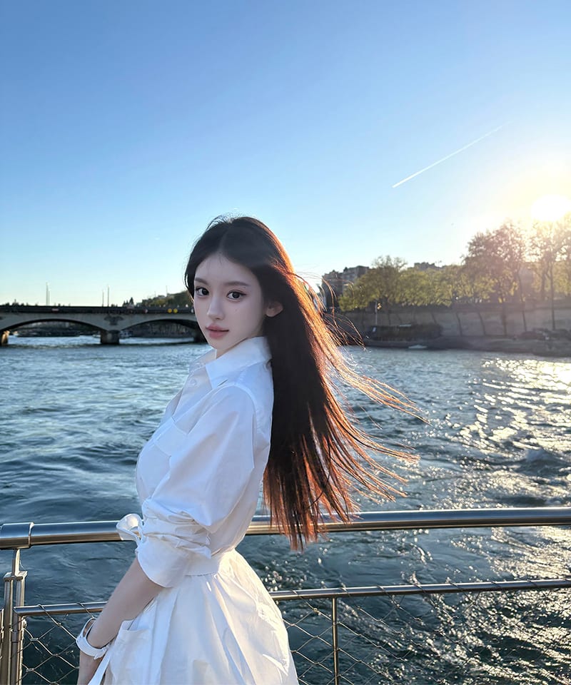 코튼 포켓 벨티드 A라인 롱 셔츠 추가 이미지 3
