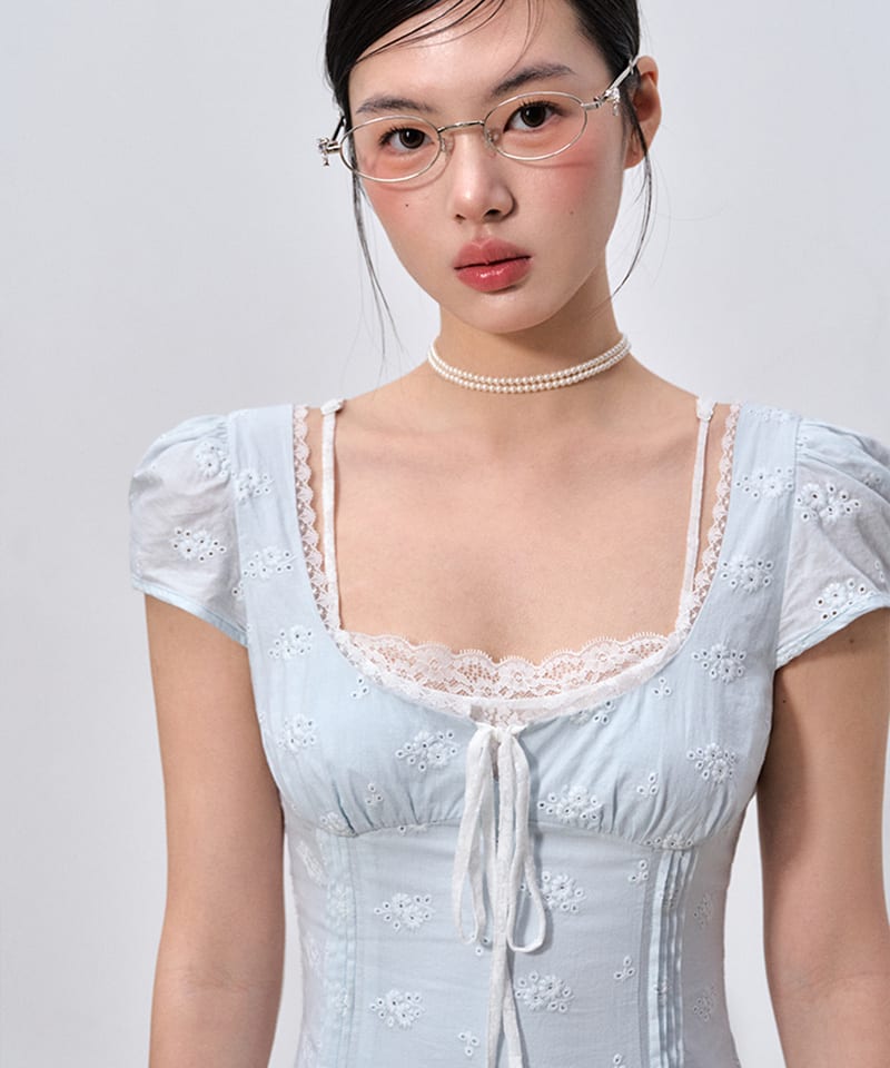 스카이 펀칭플라워 롱 원피스 추가 이미지 4