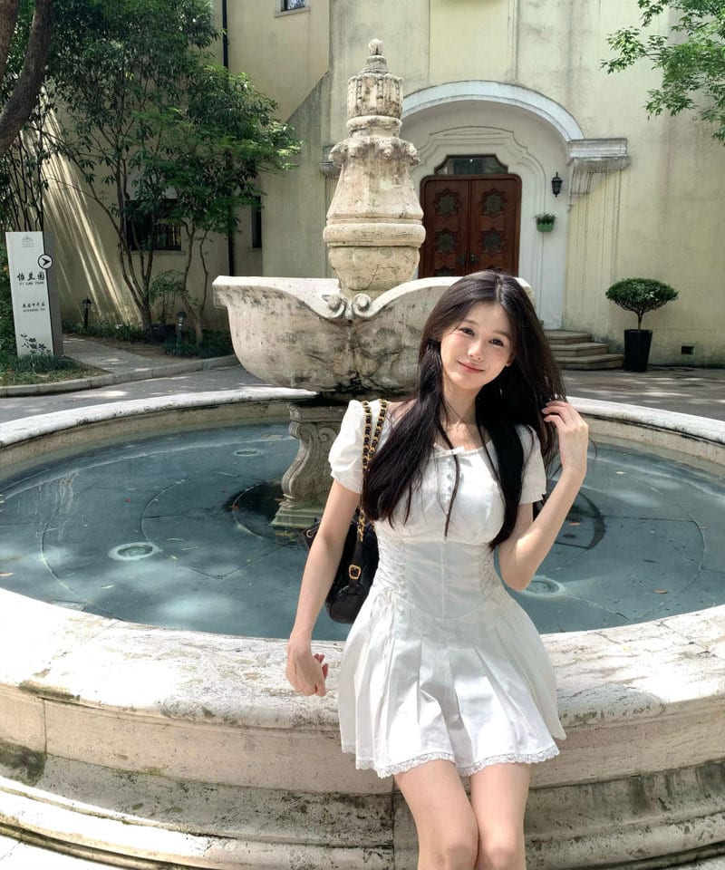 화이트 레이스 코르셋 반팔 미니원피스 - S 빠른배송 추가 이미지 1