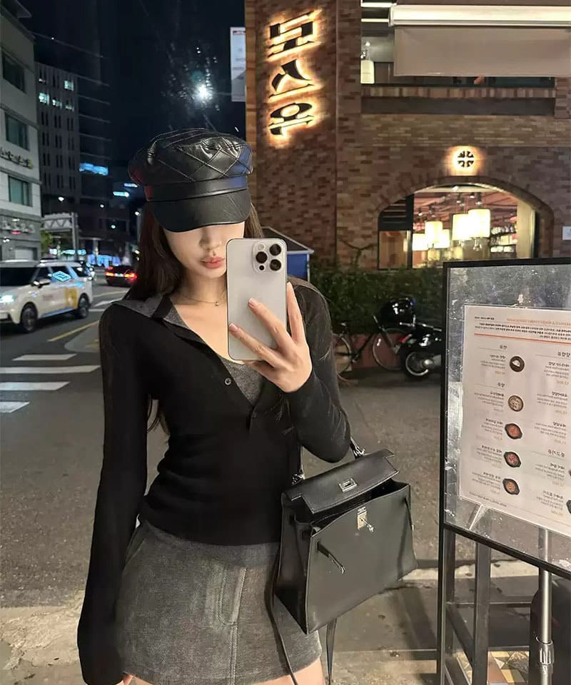 페이크 레이어드 카라 버튼 니트탑 추가 이미지 1