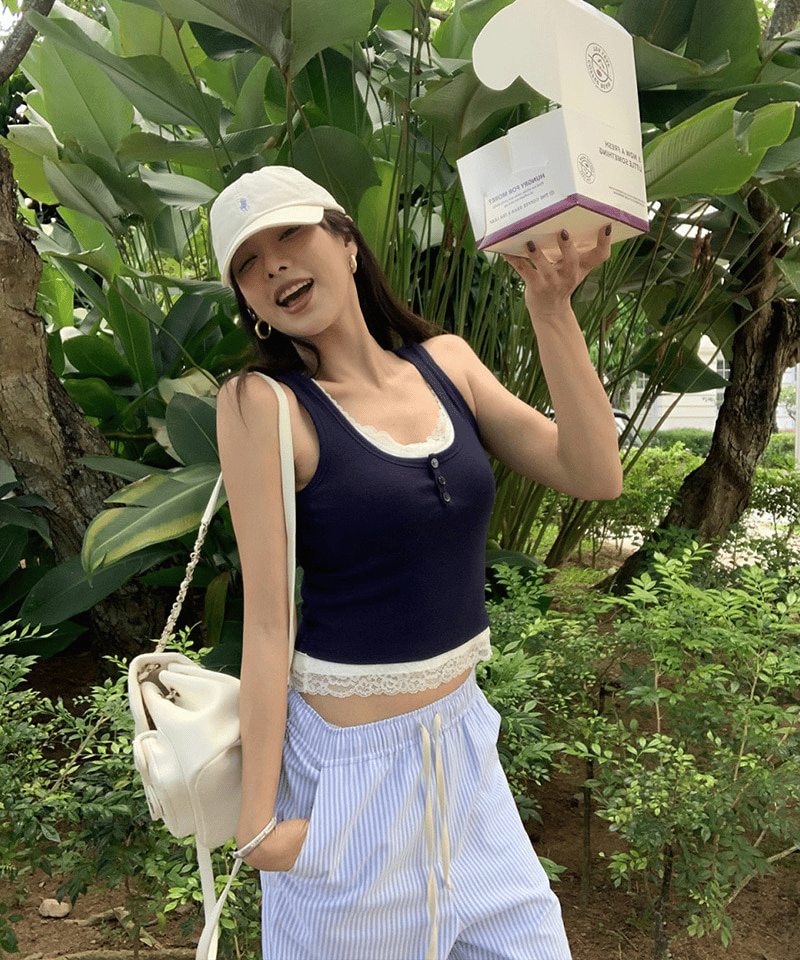 레이어드 버튼 골지 크롭 나시탑 (개별선택) 대표 이미지