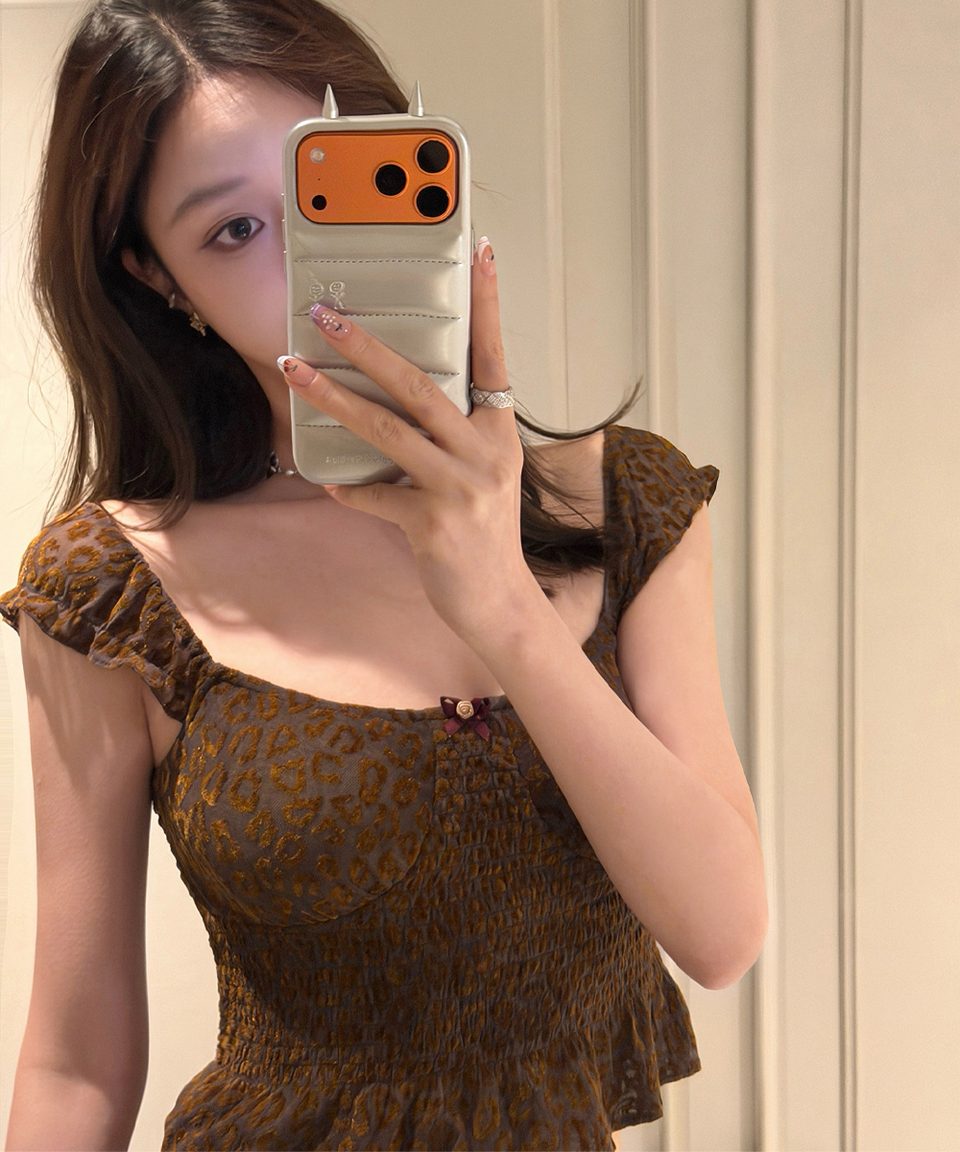 레오파드 플로킹 밴딩 크롭탑 추가 이미지 3