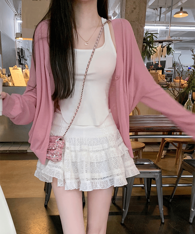 루즈핏 자외선차단 비스코스 가디건 - 밀키브라운S 빠른배송 대표 이미지