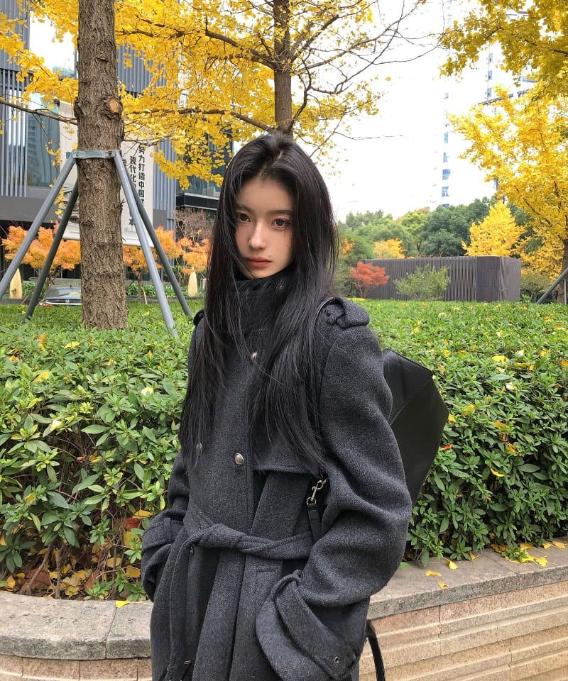 차콜 헤링본 은장 울 롱코트 대표 이미지
