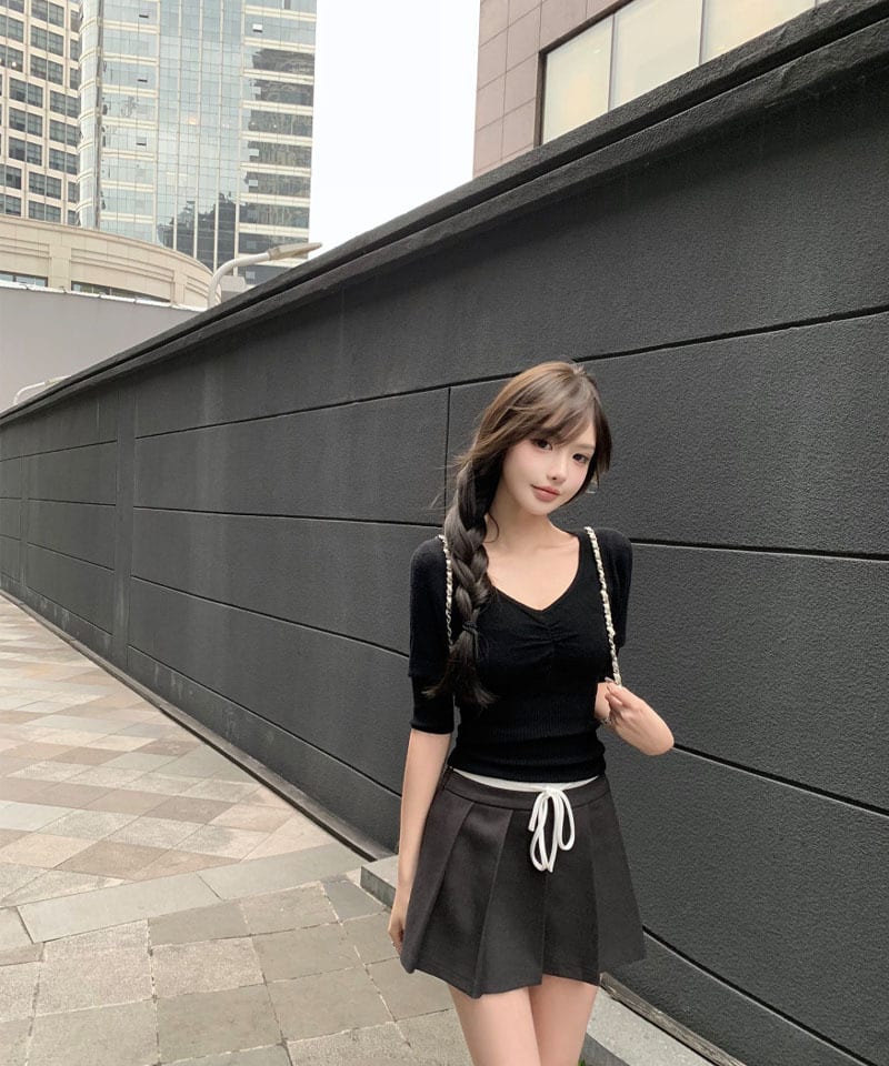 투톤 캐주얼 플리츠 팬츠 스커트-그레이M 빠른배송 추가 이미지 2