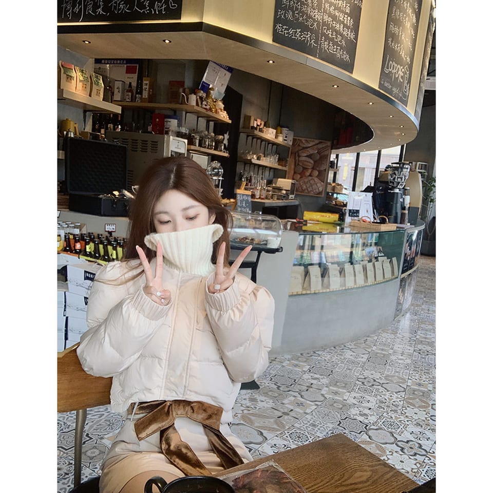 덕다운 숏패딩 리본 패딩스커트 투피스 세트 추가 이미지 1