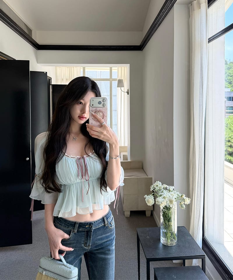 리본 크레이프 시폰 블라우스탑 대표 이미지