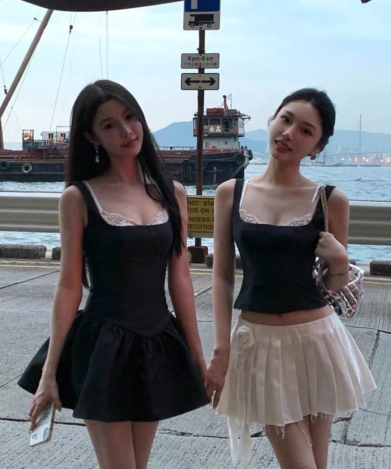 화이트레이스 민소매 탑 or 미니원피스 (2type) - 나시탑S 빠른배송 대표 이미지