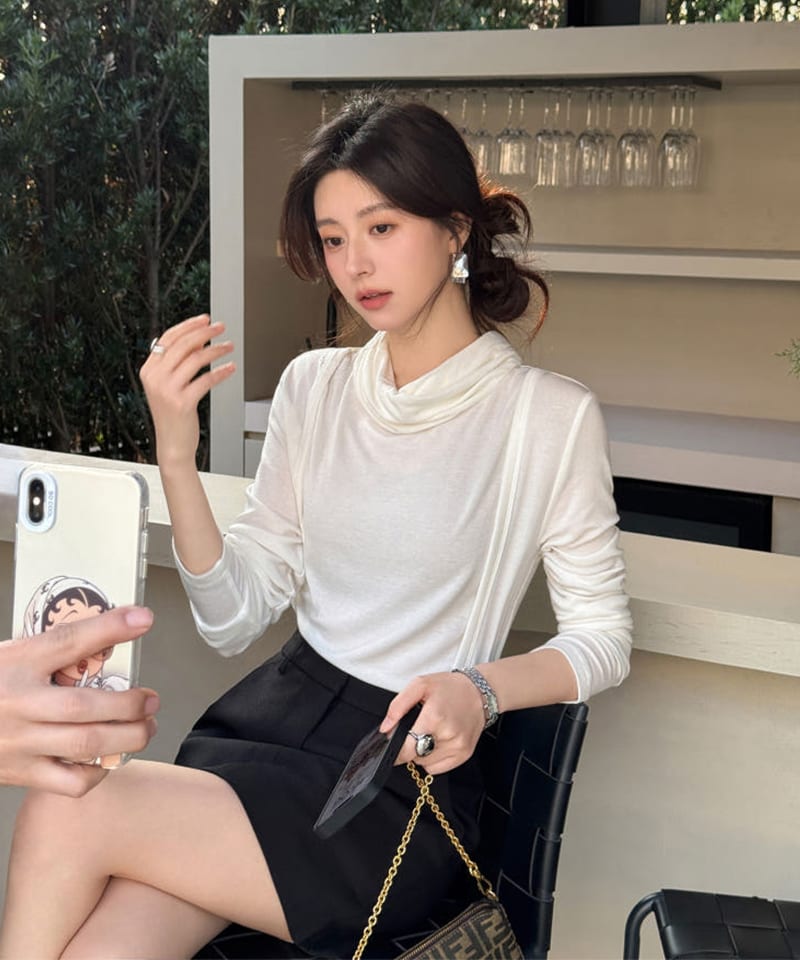 울 텐셀 드레이프 긴팔 티셔츠 추가 이미지 3