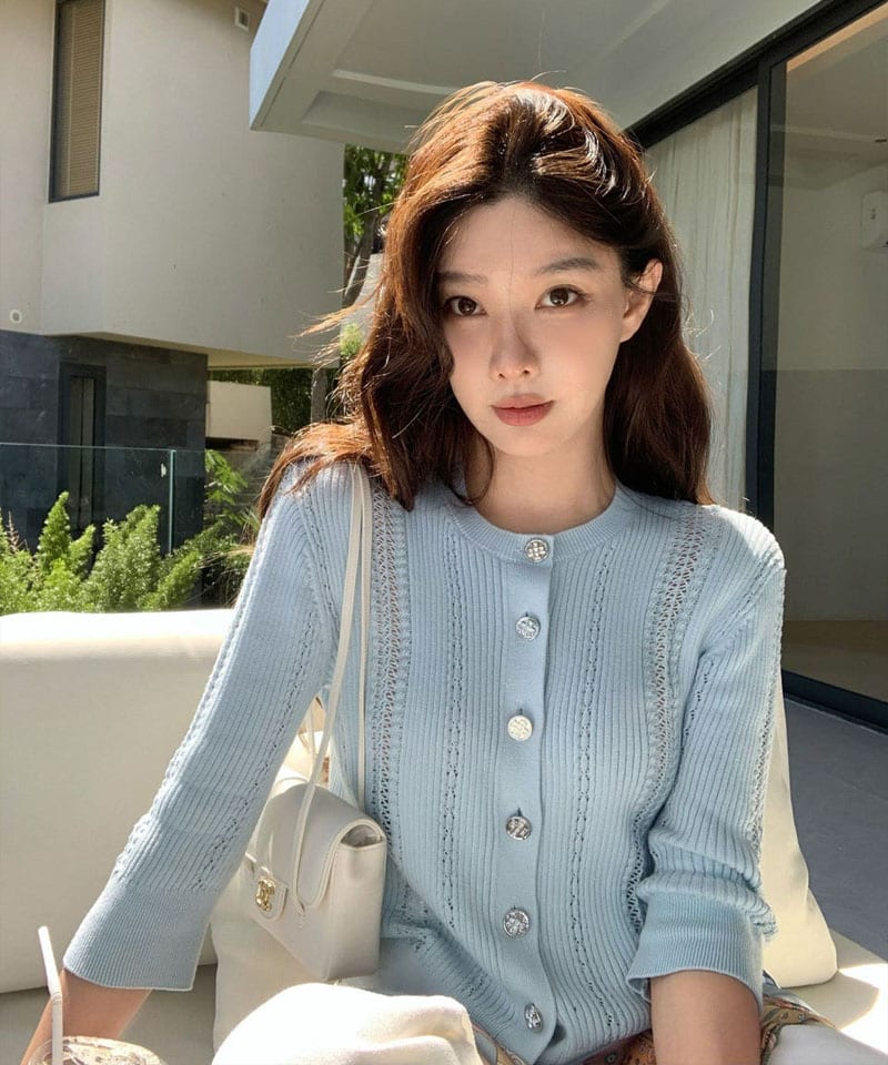 7부소매 크로셰 펀칭 니트가디건 추가 이미지 2