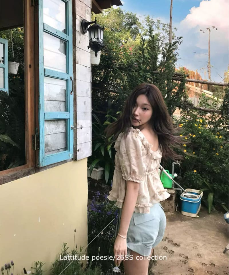 플로럴 빈티지 러플 블라우스 추가 이미지 2