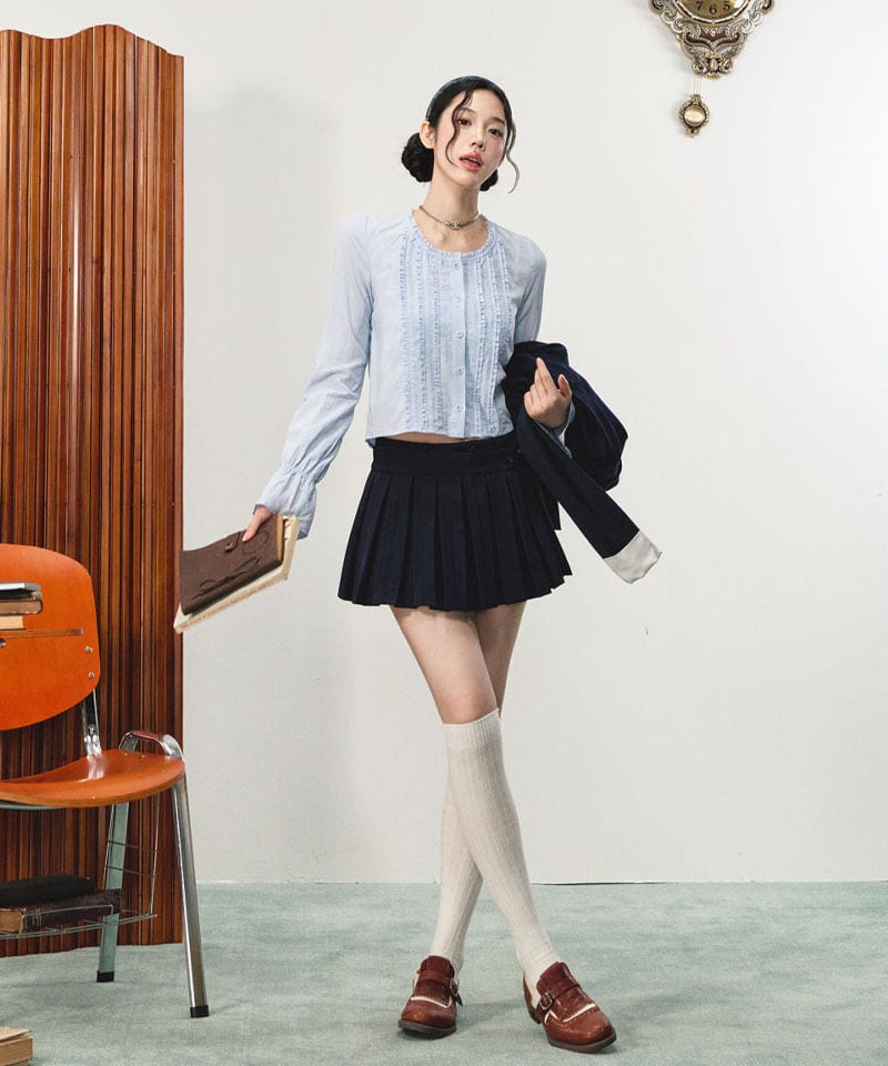 트임 네이비 플리츠 미니스커트 추가 이미지 4