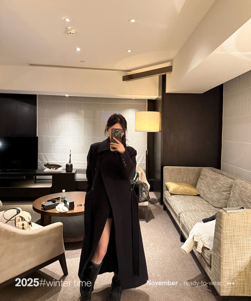 더블 울 벨티드 맥시 롱코트 대표 이미지