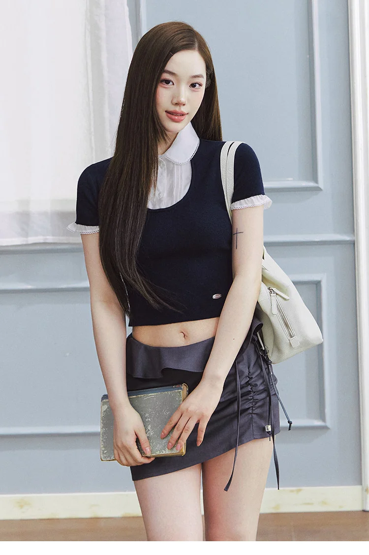 [리센느 제나님 착용] 레이스 레이어드 반팔 니트탑 상세 이미지 24