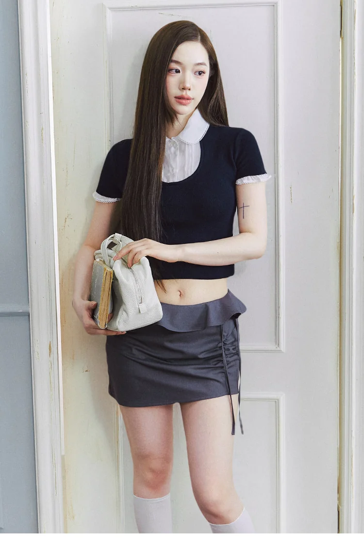 [리센느 제나님 착용] 레이스 레이어드 반팔 니트탑 상세 이미지 26