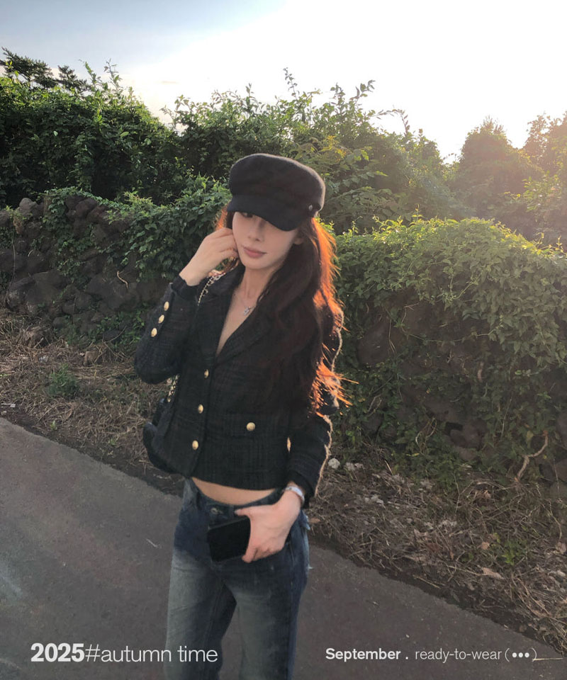 울 체크 카라 숏 자켓 대표 이미지